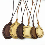 24pcs Wood Pendant Settings Leather Cord Necklace Making