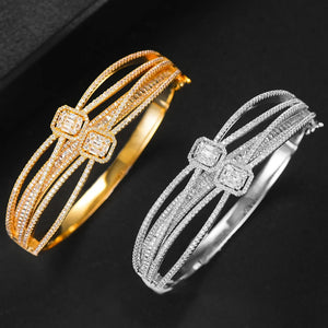 Jimbora Wide Bangle For Women Cubic Zircon Party Wedding Jewelry