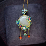 Vintage S925 Silver Plated Hotian Jade Pendant Necklace
