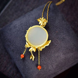 Vintage S925 Silver Plated Hotian Jade Pendant Necklace