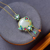 Vintage S925 Silver Plated Hotian Jade Pendant Necklace