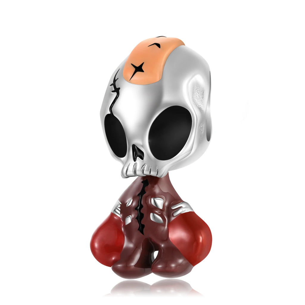 925 Silver Boxing Skull Sports Style Enamel Charm Beads for Women