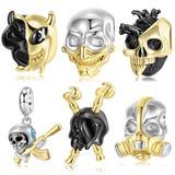 925 Silver Skull Mask Devil Bead Charms Women Bracelet Bangle