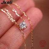 925 Sterling Silver Zircon Heart Necklace Pendant Chain Plated 14K Jewelry