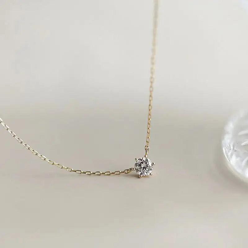 925 Sterling Silver Zircon Heart Necklace Pendant Chain Plated 14K Jewelry