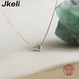 925 Sterling Silver Zircon Heart Necklace Pendant Chain Plated 14K Jewelry