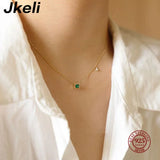 S925 Sterling Silver Emerald Crystal Chain Necklace Women Light Temperament