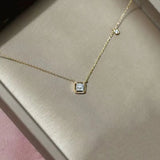 S925 Sterling Silver Emerald Crystal Chain Necklace Women Light Temperament