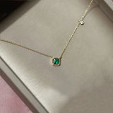 S925 Sterling Silver Emerald Crystal Chain Necklace Women Light Temperament
