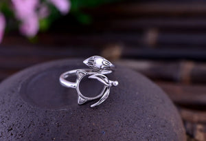 Adjustable Thai Silver Fox Ring Blank (10x10mm Round)