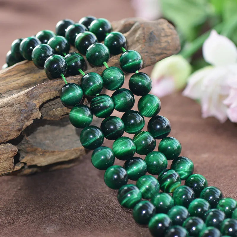 Green Tiger's Eye Beads 6-12mm Smooth Round 15 Inch Strand TE19