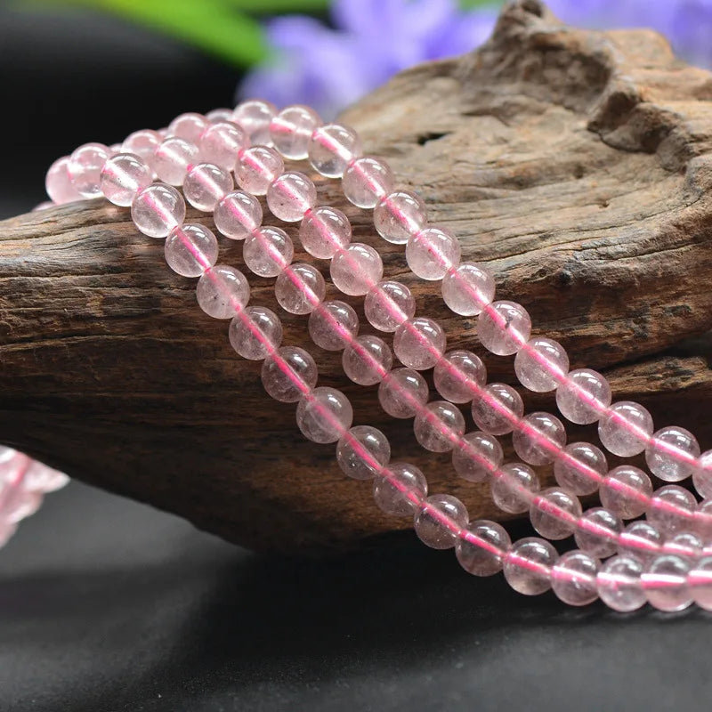 Natural Ice Strawberry Quartz Beads 6.5mm-8mm Smooth Round 15 Inch Strand