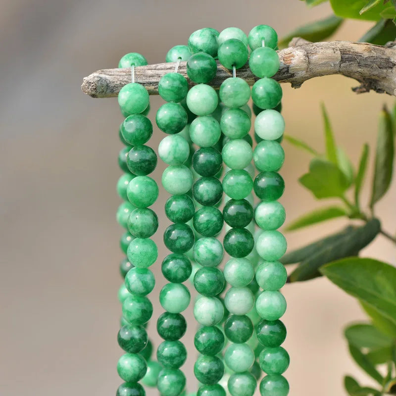 Green Jade Beads 6mm-12mm Smooth Round 15" Strand JA26