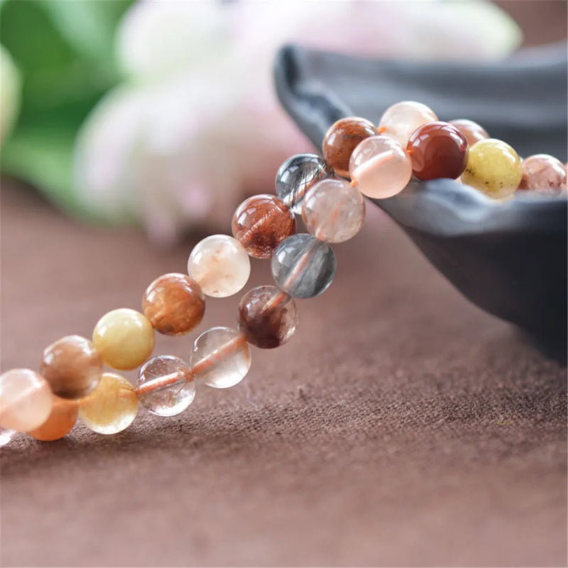 Natural Multicolor Rutilated Quartz Beads 4mm 6mm Round 15 Inch Strand