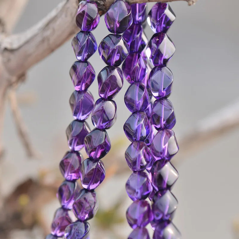 High Cultured Amethyst Twist Beads 10x12mm 12.5 Inch Strand AT56