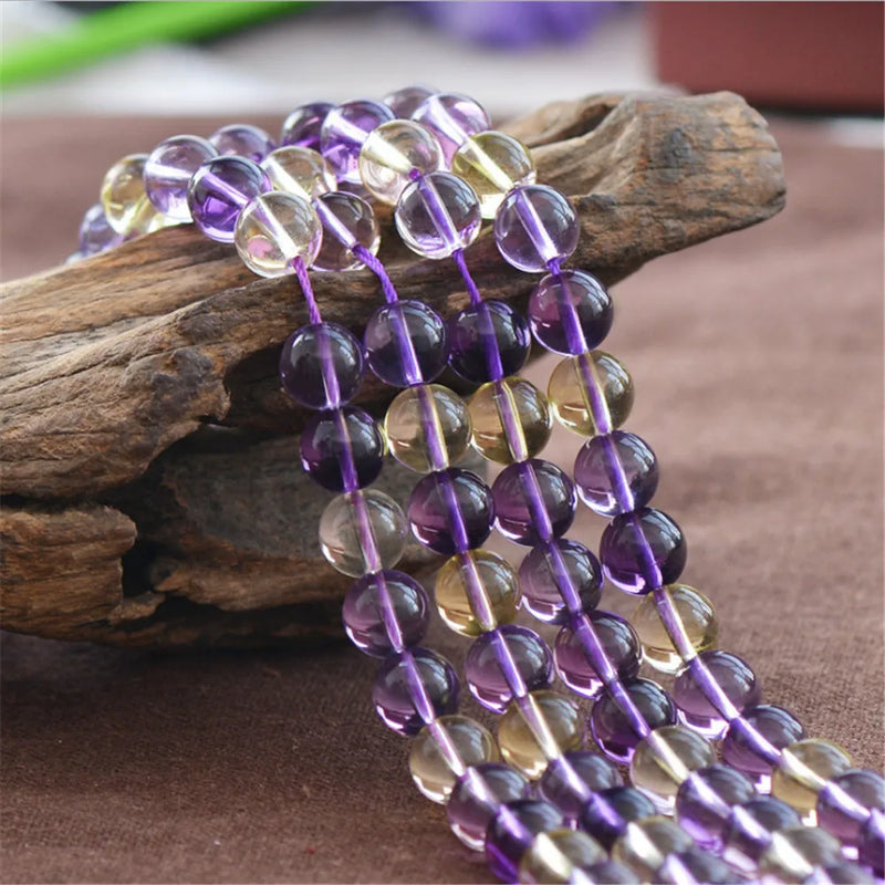 High Cultured Ametrine Beads 6mm 8mm 10mm Smooth Round Strand