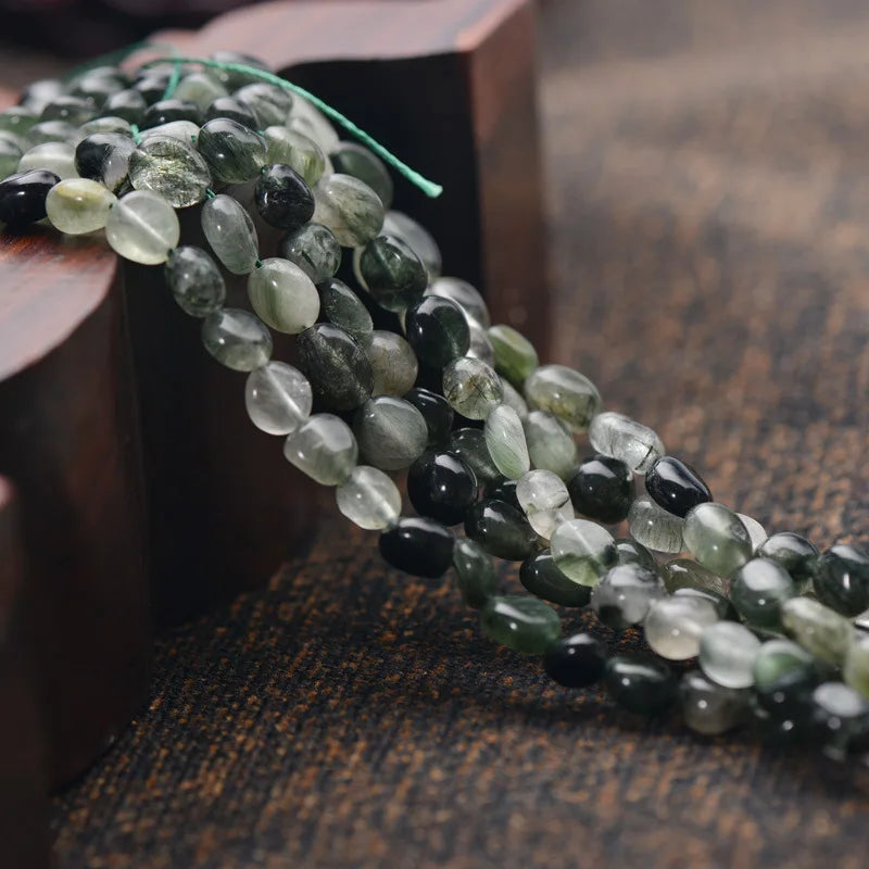 Natural Green Rutilated Quartz Beads 7x9mm/10x11mm Irregular Shape