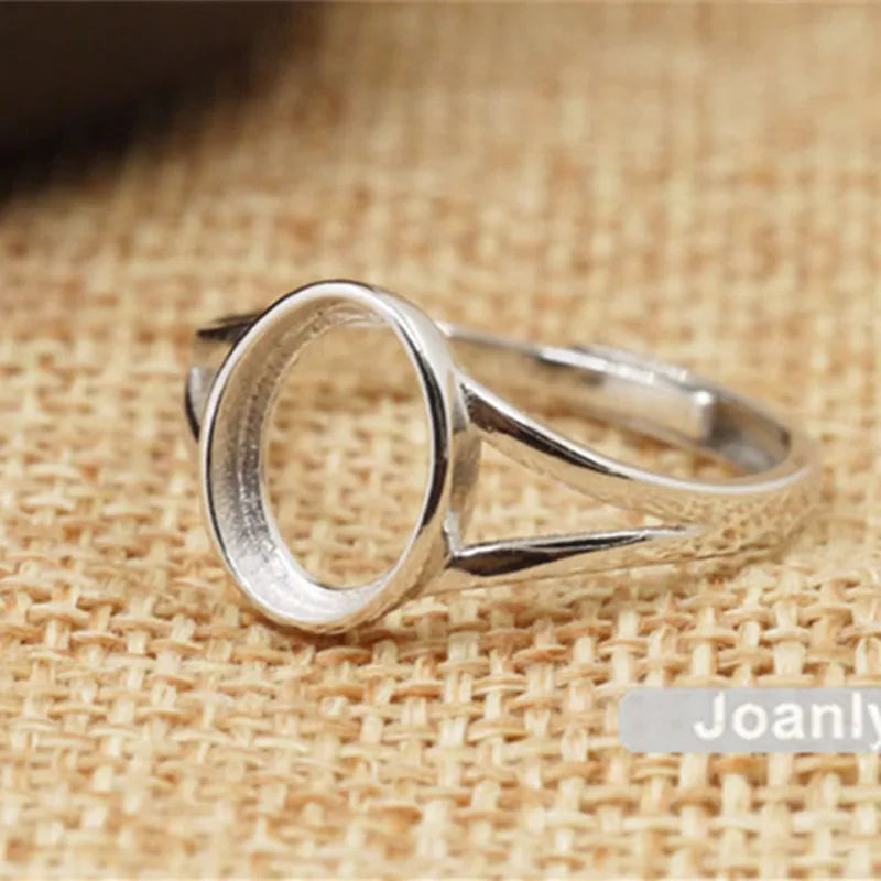 925 Silver Ring Base for 8x10mm Oval Cabochons Adjustable Band JZ331