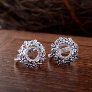925 Silver Flower Shape Ring Base Adjustable Sterling Silver Ring Setting