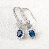 925 Silver Oval Sapphire Earrings For Women Wedding Couple Drop Earrings