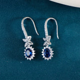 925 Silver Oval Sapphire Earrings For Women Wedding Couple Drop Earrings