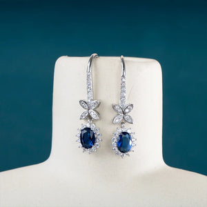 925 Silver Oval Sapphire Earrings For Women Wedding Couple Drop Earrings