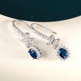 925 Silver Oval Sapphire Earrings For Women Wedding Couple Drop Earrings