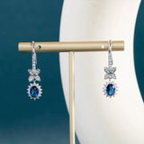 925 Silver Oval Sapphire Earrings For Women Wedding Couple Drop Earrings