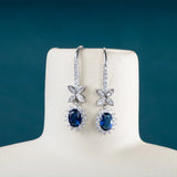 925 Silver Oval Sapphire Earrings For Women Wedding Couple Drop Earrings