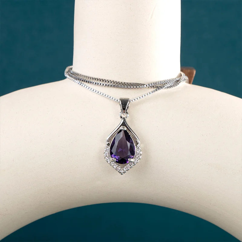 Joiahome Silver 925 Purple CZ Necklace for Women