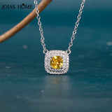 925 Silver Geometry Yellow Zircon Pendant Necklace For Women