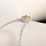 925 Silver Geometry Yellow Zircon Pendant Necklace For Women