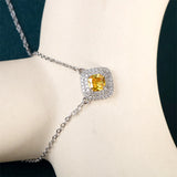 925 Silver Geometry Yellow Zircon Pendant Necklace For Women