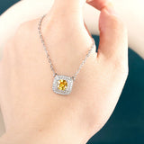925 Silver Geometry Yellow Zircon Pendant Necklace For Women