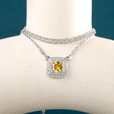 925 Silver Geometry Yellow Zircon Pendant Necklace For Women