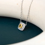 925 Silver Geometry Yellow Zircon Pendant Necklace For Women