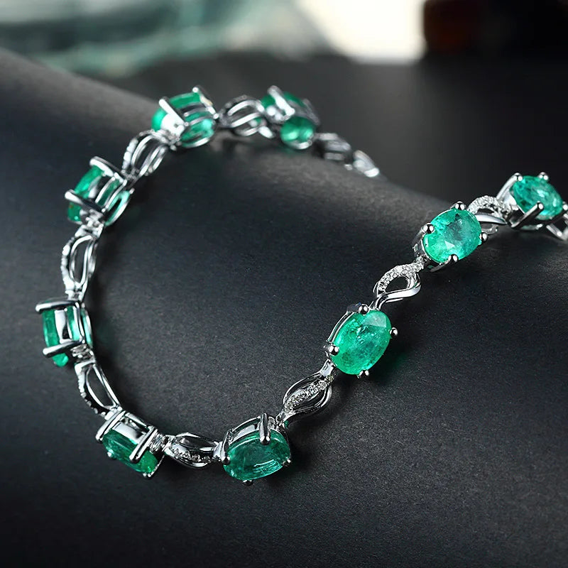 925 Silver Bracelet Caibao Series Emerald Bead Bracelet