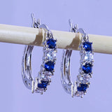925 Silver Earrings Round Sapphire Gemstones Fine Jewelry Wedding Party