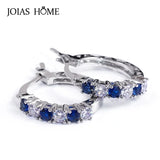 925 Silver Earrings Round Sapphire Gemstones Fine Jewelry Wedding Party