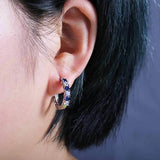 925 Silver Earrings Round Sapphire Gemstones Fine Jewelry Wedding Party