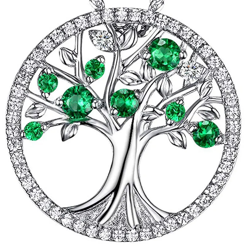925 Silver Necklace Green Tree of Life Pendant Jewelry