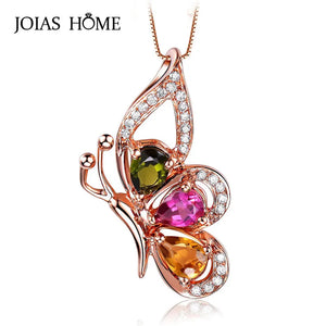 925 Silver Necklace Colorful Gem Butterfly Pendant Wedding Gift