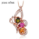 925 Silver Necklace Colorful Gem Butterfly Pendant Wedding Gift