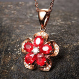 925 Silver Necklace Pendant Rose w/ Garnet Plum Shape Wedding Party Gift
