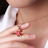 925 Silver Necklace Pendant Rose w/ Garnet Plum Shape Wedding Party Gift