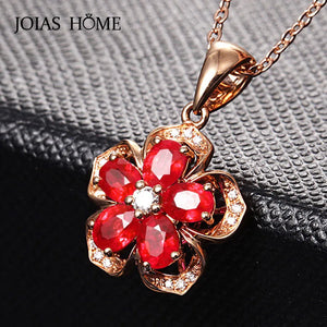 925 Silver Necklace Pendant Rose w/ Garnet Plum Shape Wedding Party Gift