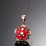 925 Silver Necklace Pendant Rose w/ Garnet Plum Shape Wedding Party Gift