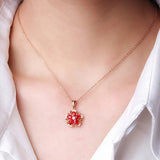925 Silver Necklace Pendant Rose w/ Garnet Plum Shape Wedding Party Gift