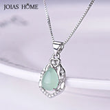 925 Silver Necklace Pendant Light Emerald Chalcedony Pear-shaped Pendant