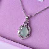 925 Silver Necklace Pendant Light Emerald Chalcedony Pear-shaped Pendant